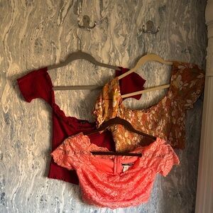 3 Elegant Red and Orange Lace Women Tops